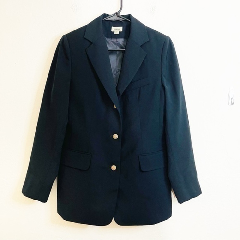 L.L. Bean Gold Button Long Sleeve Blazer Suit Jacket Women Size 8 Black Vintage